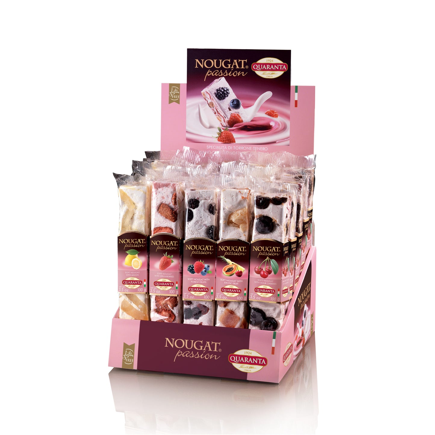 Softnougat im Display "Exotic", 5 fach sortiert 25 Stück, 100g